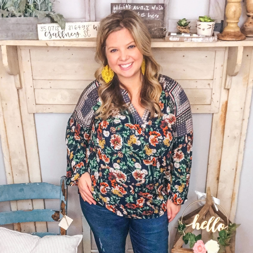 Floral Boho Navy Top